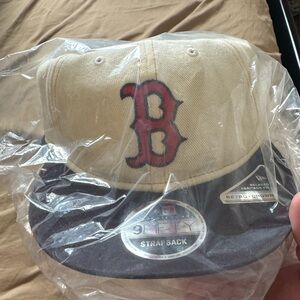 Beige and Black Strapback Cap